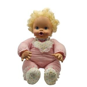 Vintage 1993 Tyco Nancy Newborn Baby Doll Blonde Hair Blue Eyes Pink Outfit WORK